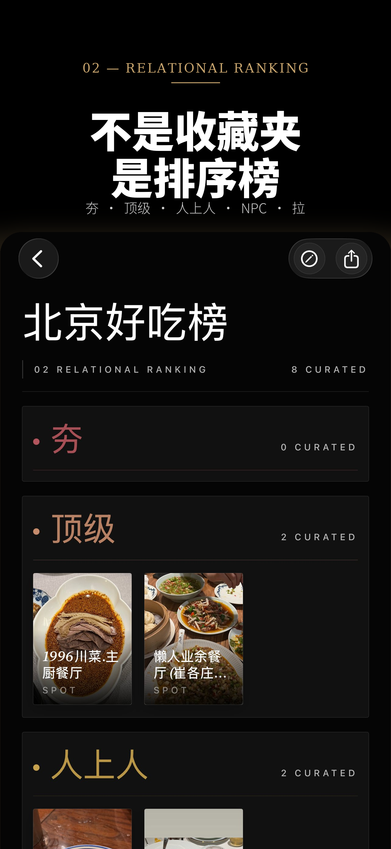 chdl — Beijing 好吃榜 with places sorted into five tiers
